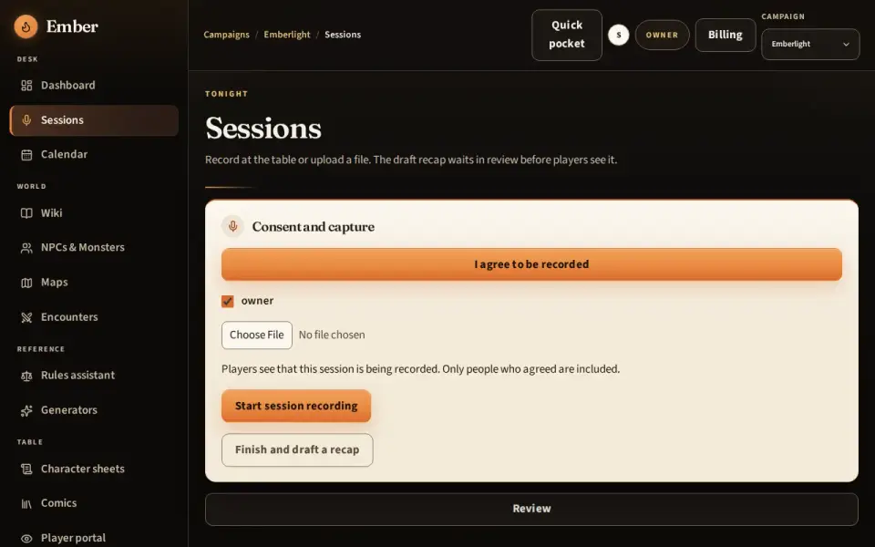 A live recording with the consent list and a recap draft